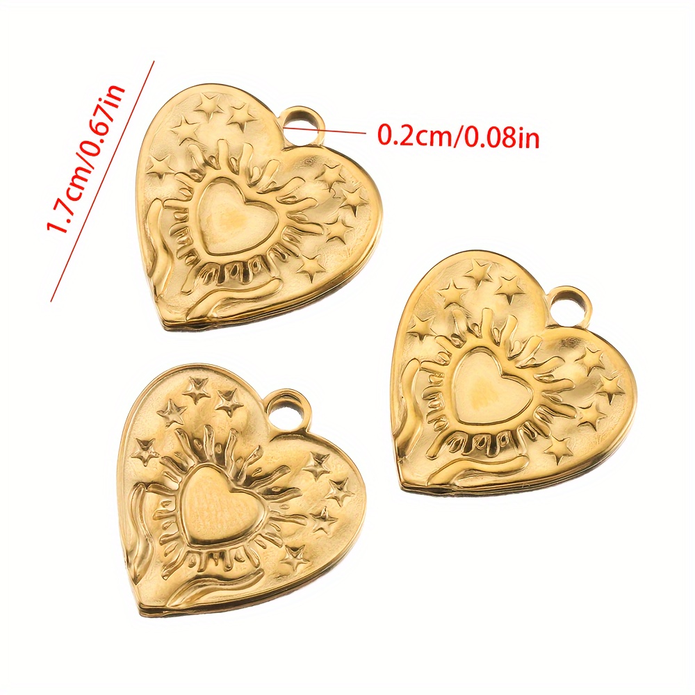 5pcs 304 Stainless Steel Love Charms 17mm Sunburst Heart Pendant